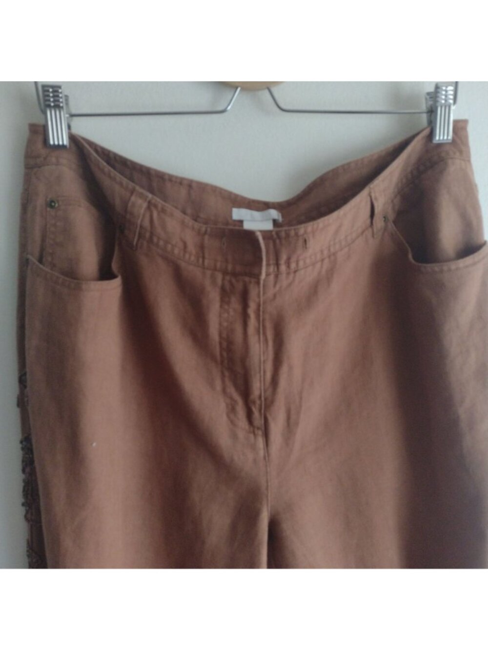 Vintage Y2K Linen Pants w Sequin Embellishments XL Mifaesia Sienna Trousers - Picture 4 of 12